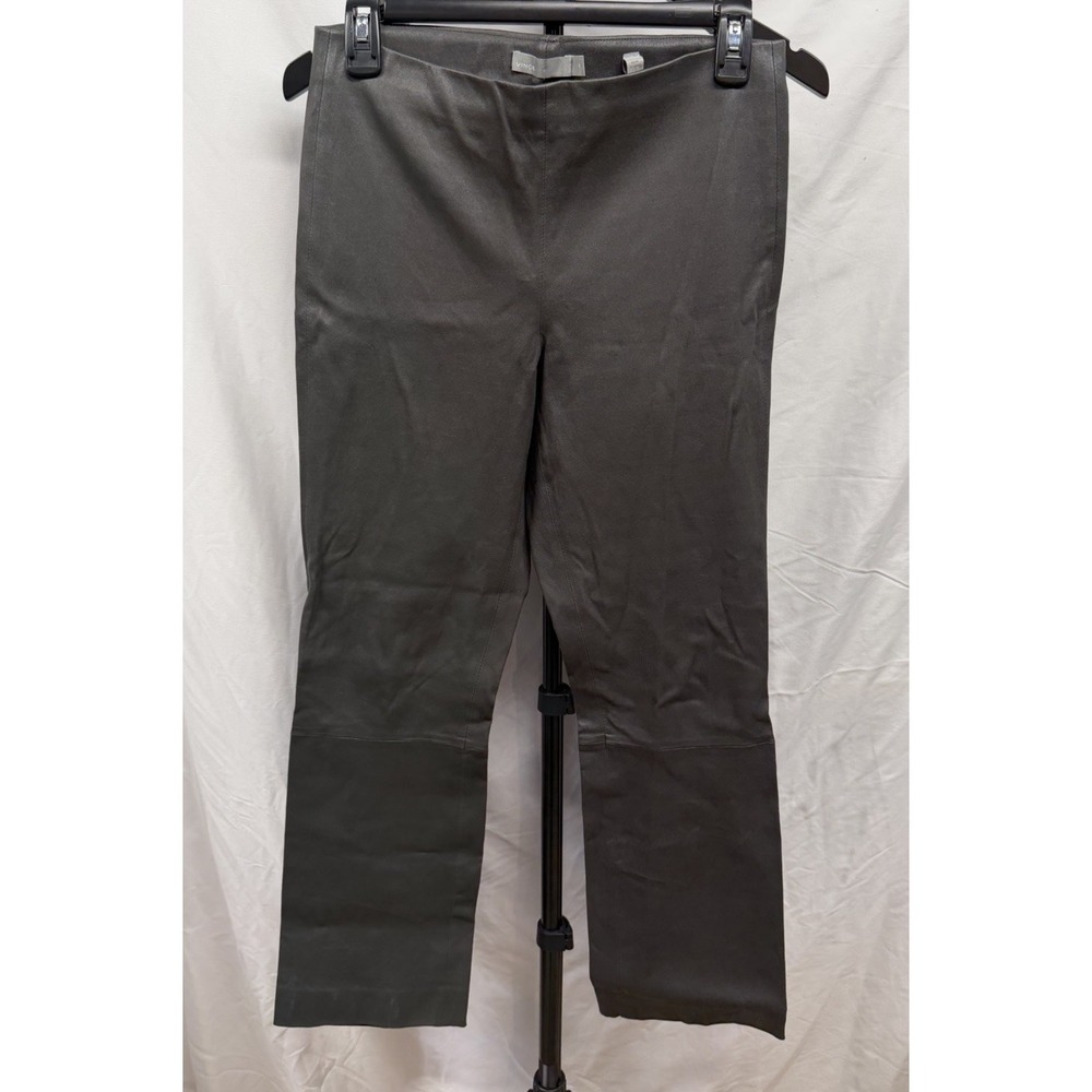 Vince NWOT $1050 Women's Grey 100% Lamb Leather 28" Crop Flare Pant Medium